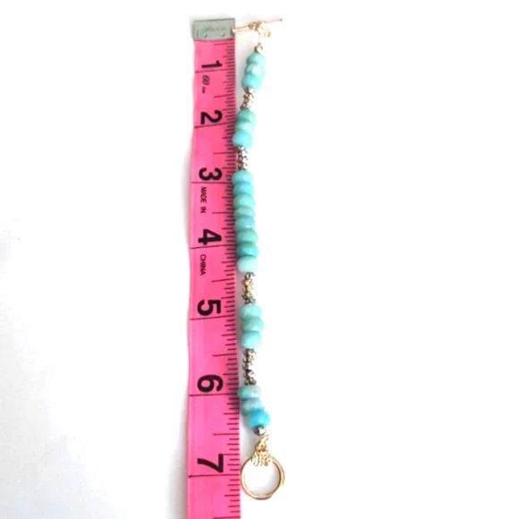 New Genuine Amazonite Gemstone Beaded Bracelet. Caribbean Blue, Bali Style Clasp - Picture 5 of 6